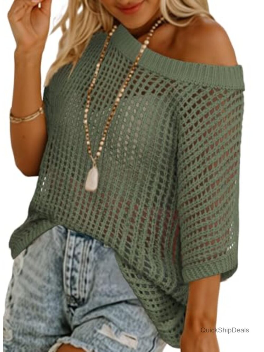 Crochet Fishnet Swimsuit Coverup Summer Sweater Loose Fit Beach Vacation Top